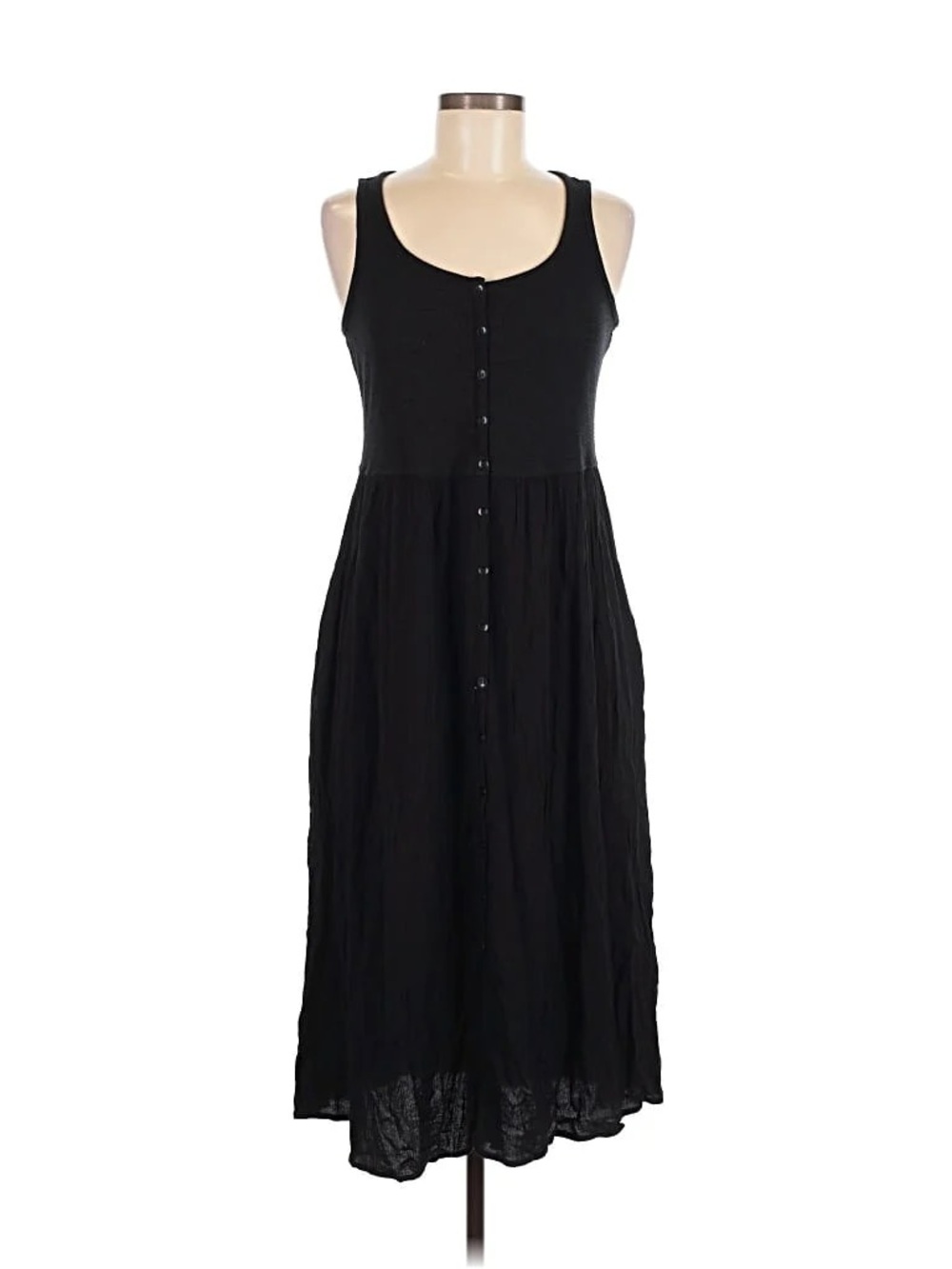 Frye Black Button Front Midi Dress Pockets Sleeveless Minimalist Comfort fit Sm